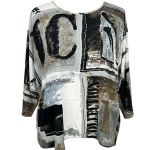IC Collection Connie K Abstract Print Dolman Sleeve Top‎ XL USA Lagenlook Layer